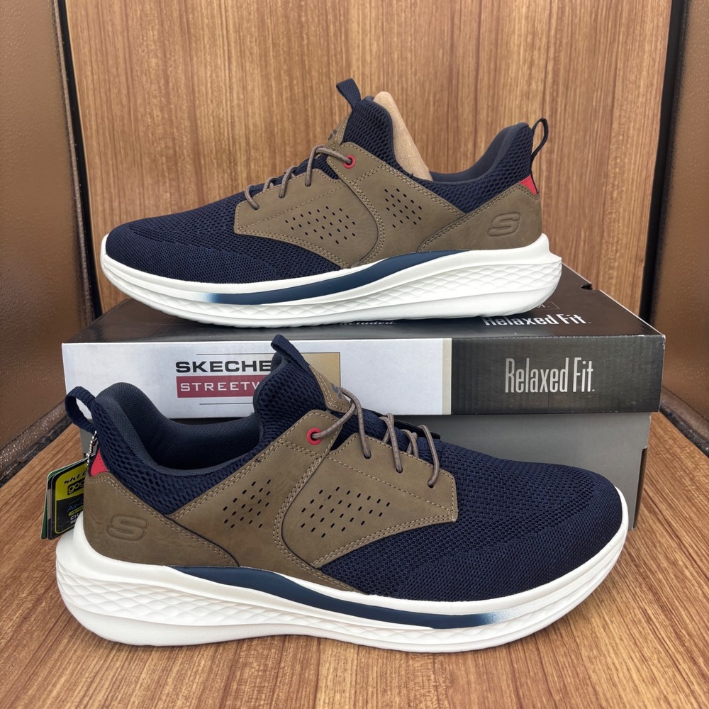 Skechers Slade Breyer Mens 13 Navy Tan Relaxed Fit Vegan Sneakers 210892